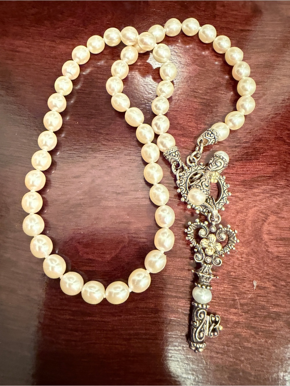 barbara bixby 925 18k pearls necklace with key pendant never worn !